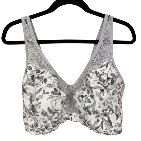 AUDEN WIRELESS BRA White Gray FLORAL PATTERN Size 44DDD - Picture 1 of 5